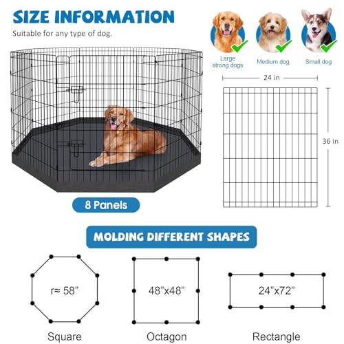 Pet Playpen Dog Pen Foldable Dog Exercise Fence 8 Panels 36 Inch Kennels Pet Playpen Options Ideal for Pet Medium Animals Outdoor Indoor (Playpen with Bottom Pad) - style: 24'' x 36'' with Bottom cover