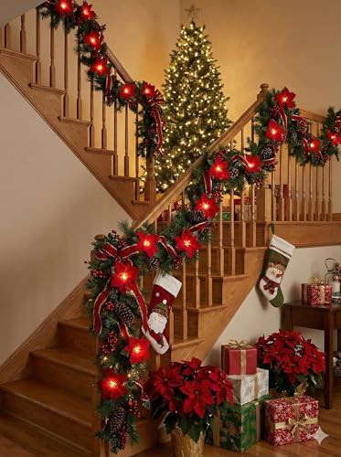 8.5FT Christmas LED Flower String Lights, Christmas Decorations Lights Outdoor with 10 LED Red and Green Flowers Bulbs, Plug in Flower Fairy Light for Valentines Wedding Garden Porch Floral Decor - color: Red Flower
