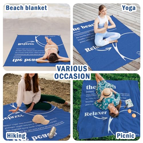 The Beach Pocket Picnic Blankets, Blue Coastal Mini Beach Camping Blanket Waterproof Sandproof, Sea Relaxer RV Outdoor Picnic Blanket Mat Gifts for Camper Campsite Travel Hiking 55x60in - color: The Beach