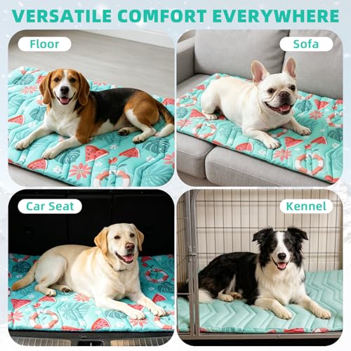 PUPTECK Dog Cooling Mat, Reversible Cooling & Warm Pet Cooling Mat, 36"x23" Thick Soft Dog Cool Bed for Hot Summer, Rapid Cooling Washable Kennel Crate Pet Bed, Lake Blue Hawaii - color: Lake Blue, size: M (36"x23")
