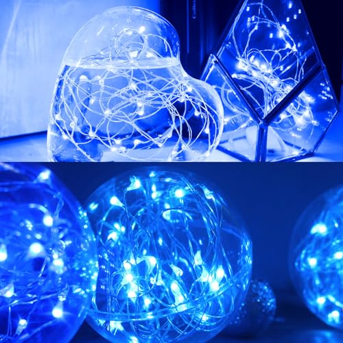 6 Pack Fairy Lights Battery Operated No Remote LED Starry String Lights 30 Micro Starry LEDs on 10ft Copper Wire Light for DIY Wedding Centerpiece Table Decorations (Blue) - color: Blue, size: 10ft
