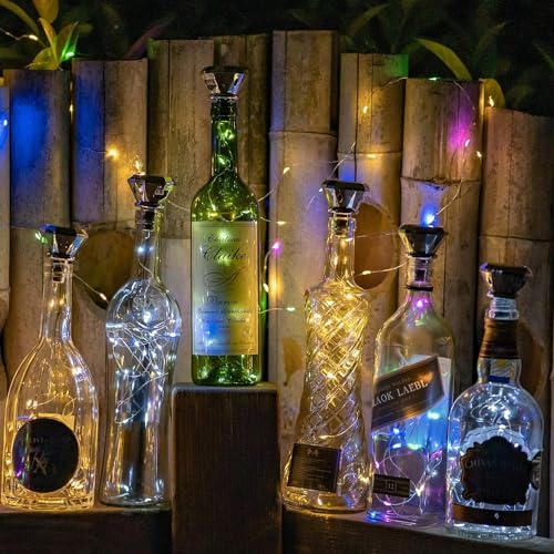 Upgraded 12 Pack Diamond Solar Wine Bottle Lights, 20 LEDs Waterproof Copper Light, Bottle Light Fairy Cork String Lights for Yard Patio Decor, DIY Birthday Gift for Mom Grandma Friend(3 Colors) - color: 3 Colors (Diamond Shaped), size: 12 Pack