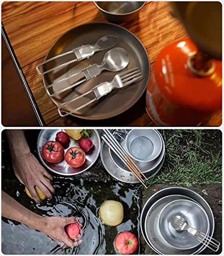 Camp Flatware Sets - Stainless Steel Spoon Fork Knife & Nylon Storage Bag - Foldable + Locking Handle - Ultralight Utensils for Backpacking/Hiking/Camping - 3oz - color: Stainless steel knife fork spoon ST334