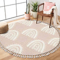 Round Boho Rug Kids Hand Drawn Seamless with Pink Pastel Rainbows Summer for Baby Area Rug Linen Rug Carpet Patio Rug 3 ft - color: Multi3, size: 3 ft