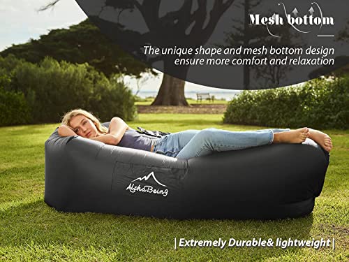 AlphaBeing Inflatable Lounger Air Sofa, Portable Inflatable Couch Mesh Hollow Air Hammock Anti Leakage Air Chair for Outdoor Camping Beach Traveling - color: Black