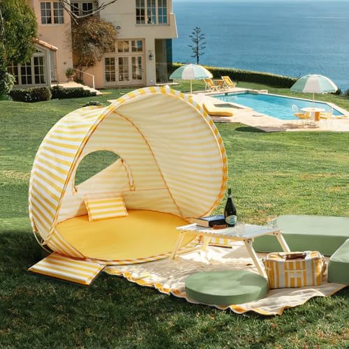 Tiny Land Baby Beach Tent – Pop Up Baby Tent with UV Protection, Portable Baby Beach Essentials, 35.4"x27.6"x31.5" Sun Shelter for Infants, Baby Summer Outdoor Use (Pastel Yellow Stripes) - color: Pastel Yellow Stripes