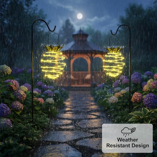 2 Pack Waterproof Solar Lanterns Outdoor, 60LED Hanging Lights with Pineapple Pattern, Solar Garden Lights Outdoor for Patio Yard Decor, Gift for Grandma Gardeners Women - color: Yellow-Pineapple