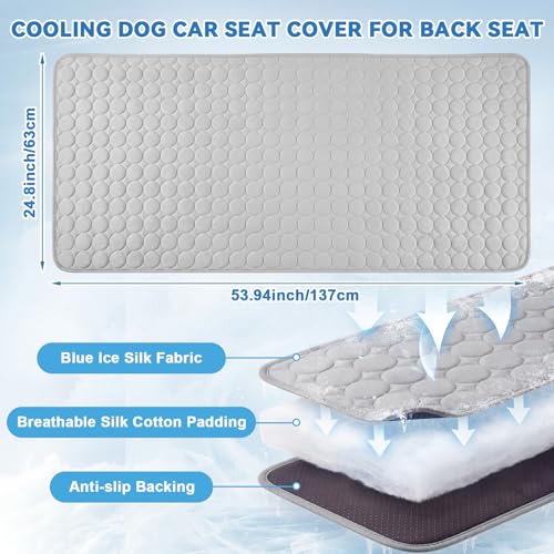 Hahafelt 54"x24.8" Dog Cooling Mat for Car Back Seat, Ice Silk Pet Bed Mat, Non Slip Summer Cooling Pad for Dogs and Cats, Fits Backseat Extenders Protector, Trucks, Suvs, Indoor & Outdoor (Gray) - color: Gray