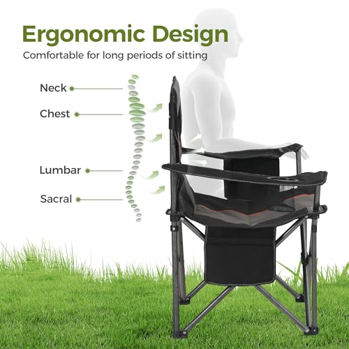 ALPHA CAMP Heavy Duty Camping Chair 500LBS Capacity, Oversized Folding Chair for Heavy People, Padded Portable Outdoor Chair with Cooler Bag & Cup Holder for Camping, Fishing, Beach - color: Black, size: 1PC