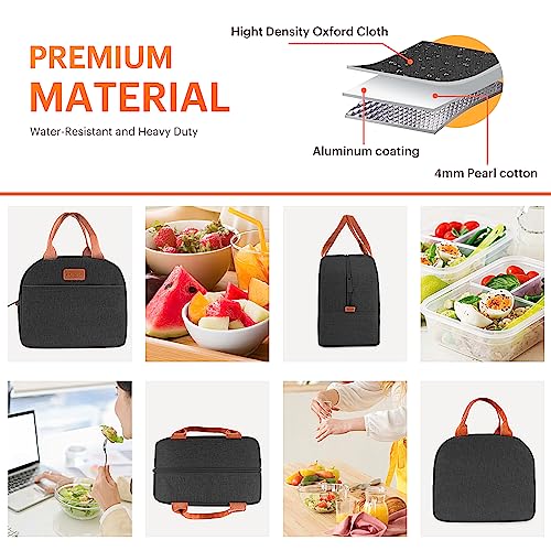Lunch Bag for Women & Men Adult Insulated Lunch Box, Small Leakproof Cooler Food Lunch Containers Reusable High Capacity Lunch Tote Bags for Work, Travel, Outdoor (Black) - color: Black