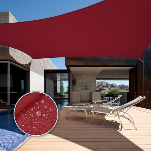 TANG 5'x6' Waterproof Sun Shade Sail Rectangle Outdoor Canopy UV Block Shade Cloth with Curved Edge for Patio Backyard Pool Pergola Cover, Red - color: Red, size: 5'x6'