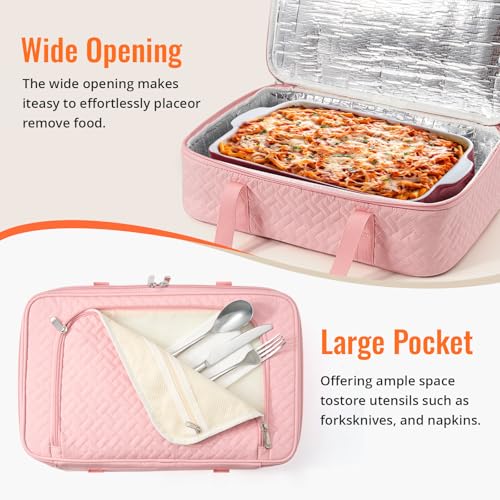 Insulated Casserole Carrier - Portable Casserole Carrier for Hot or Cold Food, Lasagna Holder for Parties,Picnic,Cookouts,Traveling - Fits 9" x 13" Baking Dish (Pink) - color: Pink
