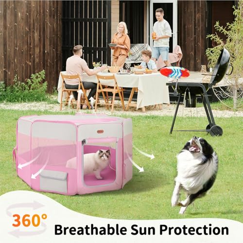 Seiyierr Dog Playpen, Portable Pet Play Pen Foldable Carrying Case, Puppy Pens Outsid for Small Cat Indoor/Outdoor, Removable Mesh Shade Cover - color: Pink, size: Medium