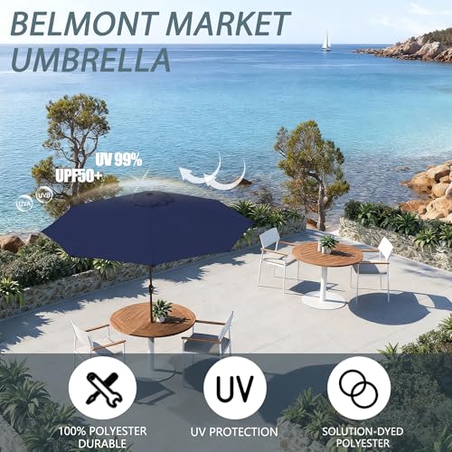 9FT Large Outdoor Patio Umbrella Pool Market Umbrella-UV Resistant, Easy Push Button Tilt and Crank, 8 Sturdy Ribs Heavy-Duty Table Umbrella for Deck, Backyard,Garden (Navy) - color: Navy, size: 9 FT