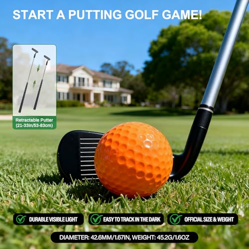 TERRAMUS Light Up Golf Play Set - Upgraded Kids Toy Golf Putting Game Set with 6 LED Targets, 2 Clubs, 6 Balls (2 Glow), Night Golf Toys Gifts for Kids Golfers Family Indoor Outdoor Beach Lawn Park - color: Green