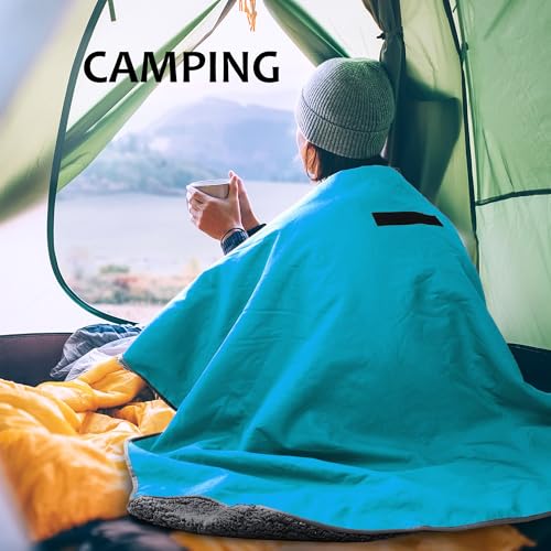 Tirrinia Large Waterproof Outdoor Blanket, Soft Warm Windproof Stadium Blanket with Sherpa Fleece and Foldable for Outdoor Sport, Baseball, Football, Beach, Concerts, Car - color: Aqua Grey, size: 51”x 59”