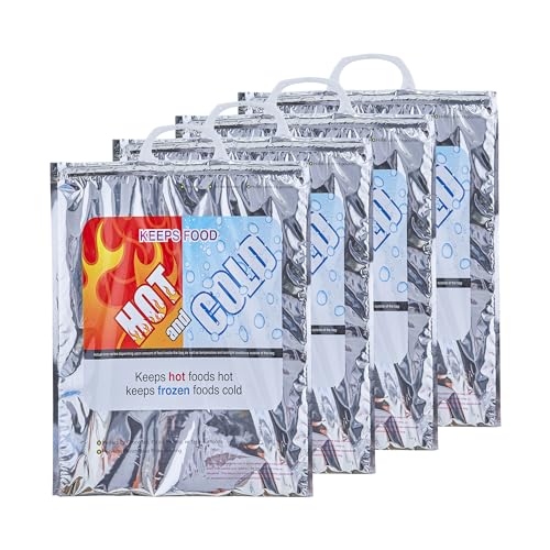 Superio Reusable Insulated Bags for Food Delivery, Grocery Shopping, Lunch, Picnics & More - Hot & Cold Food Storage - 4 Pack (13.5"x17.5") - color: 4 Pack, size: Medium (Meal Size)