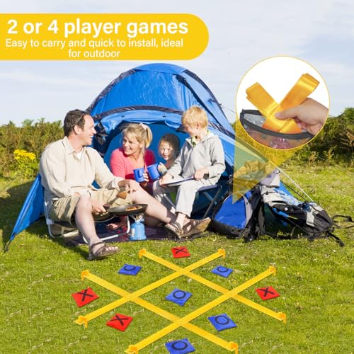 Giant Tic Tac Toe Outdoor Games for Kids Adults Family, Portable Tic Tac Toe Bean Bag Toss with 10pcs Bean Bag, Large Outdoor Lawn Backyard Games Carnival Field Day Game - color: Yellow