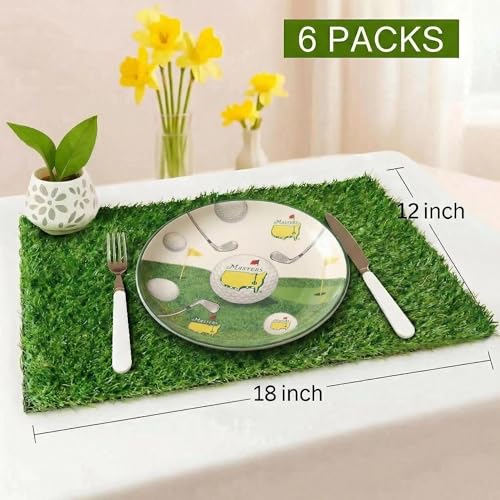 XLX TURF 6 Pack Artificial Grass Placemats for Golf Party Decorations - 12"x18" Fake Grass Mats for Crafts Football Table Centerpiece, Realistic Synthetic Pet Dog Turf Patch - size: 12"x18", Set of 6