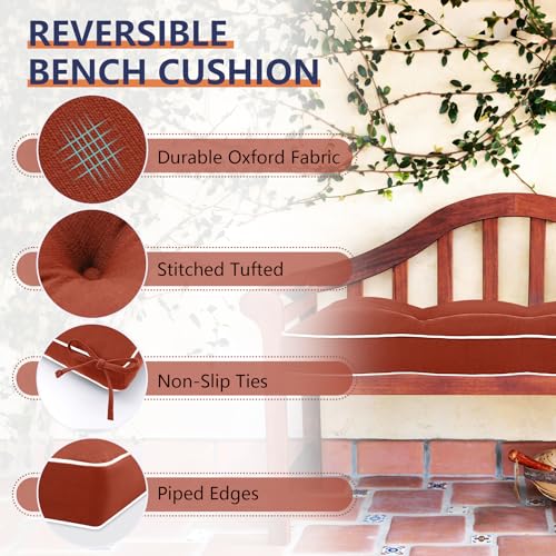Favoyard Indoor/Outdoor Bench Cushion 42 x 16 Inch Waterproof & 3-Year Fade-Resistant Patio Furniture Cushions for Garden Porch Swing Chair Tufted Pad for Sofa Couch Seat with Ties, Red - color: Red, size: 42 x 16 In