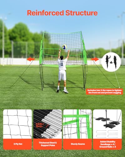 VEVORAdjustable Height Badminton Net Set for Backyard Beach Lawn, Outdoor Portable Volleyball Net with Carrying Bag, 4 Square Quick Assemble Game Set for Kids and Adults - color: Green, size: 8 x 11 ft