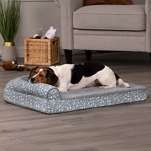 FurHaven Supportive Cooling Memory Foam L Chaise Dog Bed with Washable & Removable Cover - Plush & Almond Print - Gray Almonds, Dogs Up to 35 lbs - Medium - color: (Plush & Almond Print) Gray Almonds, size: Medium