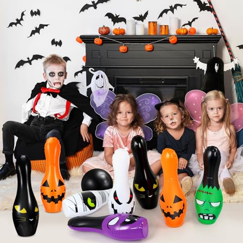 Soulchen 7 Pcs Giant Halloween Inflatable Bowling Set, Includes 6 Giant 24.4? Pins, 1 Piece 7.8? Ball, Jumbo Halloween Bowling Games Set for Outdoor Indoor Activities Decor