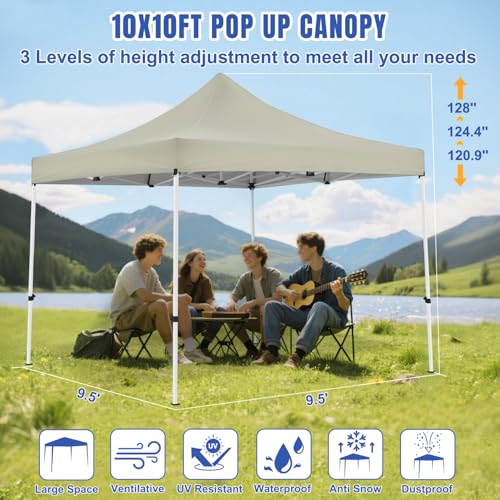 Yesker 10x10 Pop Up Canopy Tent with 4 Sidewalls Portable Folding Outdoor Canopy Easy Setup Gazebo Waterproof Instant Shelter Tent w Wheel Carry Bag sandbag for Events Parties Camping, Khaki Brown - size: 10x10ft Khaki Brown W Sidewalls