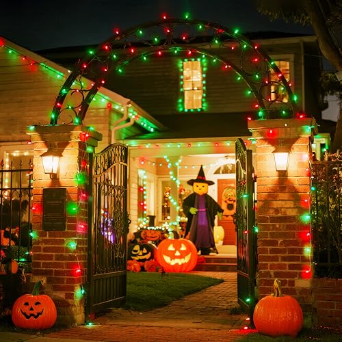 JMEXSUSS 168ft 600 LED Red to Green Halloween Lights Outdoor, Red Green Color Changing Christmas Lights, Christmas Twinkle String Lights Plug in for Tree Porch Yard Halloween Decorations - color: Red to Green, size: 600 LED