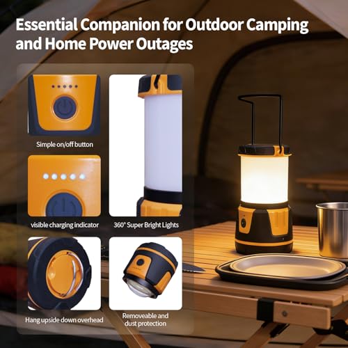 Rechargeable LED Lantern - 3000 Lumens, 5 Light Modes, IP54 Waterproof, 7500mAh Battery, Portable Flashlight for Camping, Hiking, Power Outages & Emergencie (Orange) - color: Orange