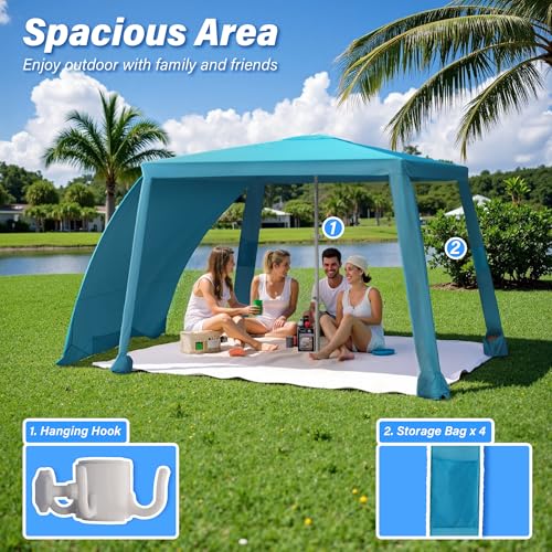 Beach Cabana-6.6x6.6’Beach Canopy with Side Wall,Portable Umbrella Tent with Sand Pockets for Family & Friends,Easy Up Beach Sun Shelter for Outdoor Patios,Backyards,and Camping,Blue - style: Blue