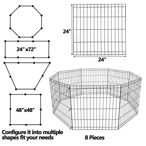 Puppy Pet Portable Folding Playpen 8 Panel Indoor Outdoor Metal Animal Exercise Dog Fence (24'' H)
