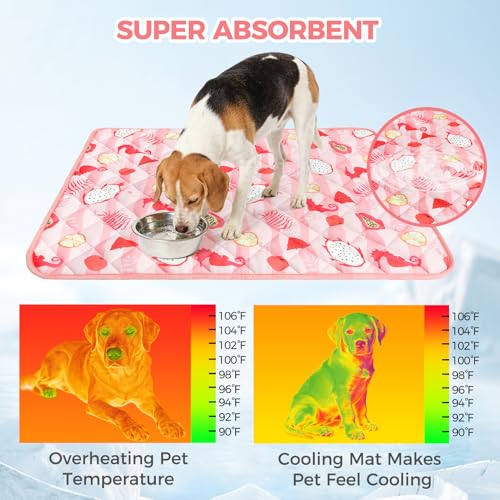 Dog Cooling Mat,15.5" x 19.5"Thicken Self-Cooling Mat for Dog&Cat,Internal Waterproof & Endothermic,Washable Pet Ice Cool Pad Blanket,Pet Sleeping Pad for Indoor Outdoor in Summer, Non-Toxic, Pink S - color: Pink Seahorse, size: Small 15.5IN x 19.5IN