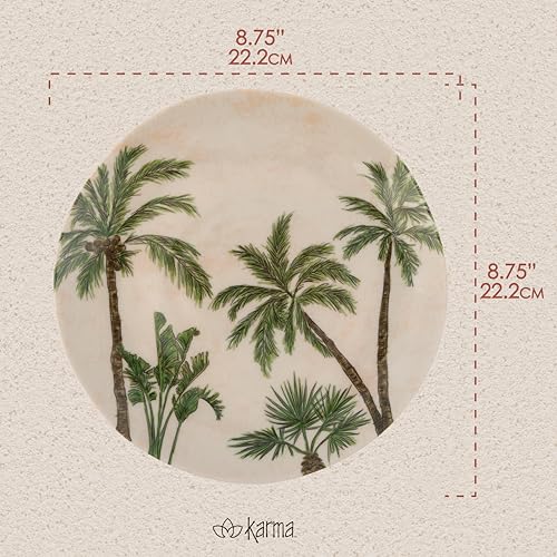 Karma, 8.75 inches Melamine Salad Plates Set of 4, Reusable Dishwasher Safe Plates for Outdoor and Indoor, Makai - color: Makai