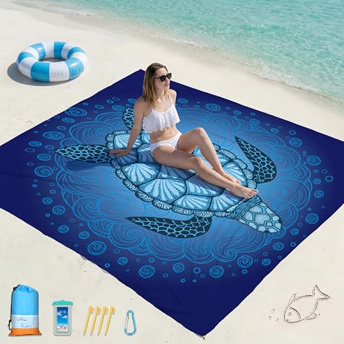 Famstar Beach Blanket Oversized Extra Large 78" X 81",Waterproof Sandproof Beach Blanket 1-7 Adults Lightweight Durable for Travel Camping Hiking Picnic - color: Turtle, size: 78" X 81"