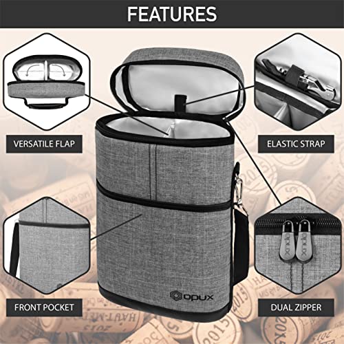 opux 2 Bottle Wine Carrier Tote, Insulated Leakproof Wine Cooler Bag, Wine Travel Bag for Picnic BYOB Beach, Portable Wine Bottle Carrying Case, Gift for Wine Lover Women Men Christmas, Heather Grey - color: Heather Gray