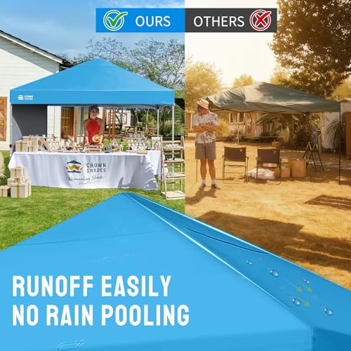 CROWN SHADES 8x8 Pop Up Canopy with 1 Side Wall - Beach Tent with One Push Setup - Outdoor Sun Shade for Events, Parties, Camping - Gazebo with STO-N-Go Cover Bag (Sky Blue) - color: Sky Blue, size: 8x8FT