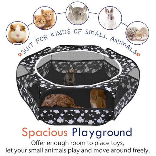 Pawaboo Small Animals Playpen, Waterproof Small Pet Cage Tent with Zippered Cover, Portable Outdoor Yard Fence with 3 Metal Rod for Chick/Kitten/Puppy/Guinea Pig/Rabbits/Hamster/Chinchillas, Magnolia - color: T-Magnolia