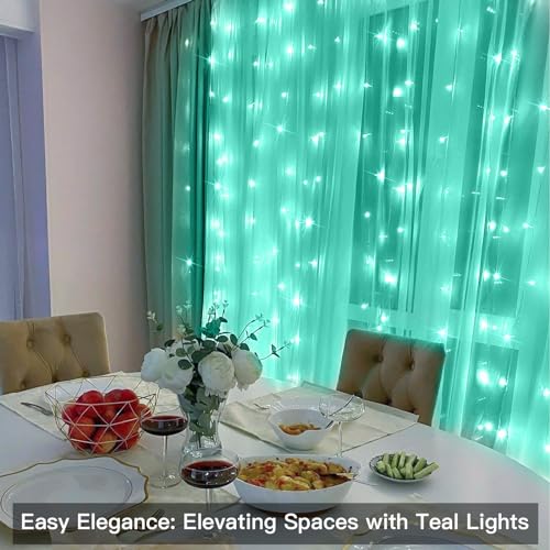 suddus Curtain Lights for Christmas, 200 Led 6.5ft x 6.5ft Hanging String Lights Outdoor, Fairy Curtain Lights for Backdrop, Window, Wall, Party, Garden, Bedroom, Birthday Decorations, Teal - color: Teal, size: USB-200 LED