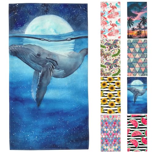 Beach Towel,Watercolor Blue Whale in Sea at Moon Night Lightweight Compact Sand Free Quick Dry Oversized Pool Swimming Towels for Girls Women Adults,29.5"×59" - color: Watercolor Blue Whale in Sea at Moon Night