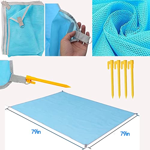 Beach Blanket Sandproof Beach Mat Sand Free Large 79'' x 79'' Portable Sandless Fast Dry Easy Clean Sand Proof Blanket for Beach Travel,Hiking Accessories Essentials
