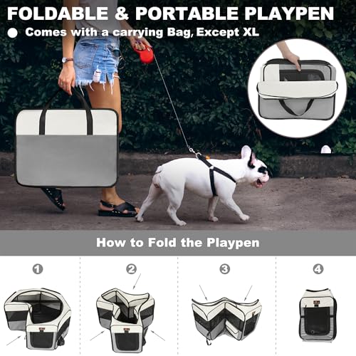 Aivituvin Dog Playpen Foldable Pet Play Pens with Carrying Bag for Cat, Puppies, Rabbits, Chickens, Durable Portable Pet Tent for Travel Camping Indoor/Outdoor Grey M - color: Grey, size: M