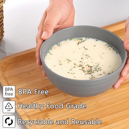 Unbreakable Wheat Straw Cereal Bowls Set of 4, 24 OZ Microwave and Dishwasher Safe Lightweight Soup and Salad Bowl Sets, Reusable Dessert Bowls for Rice, Pasta, Snack, Fruit, BPA Free (Gray) - color: 4 Gray