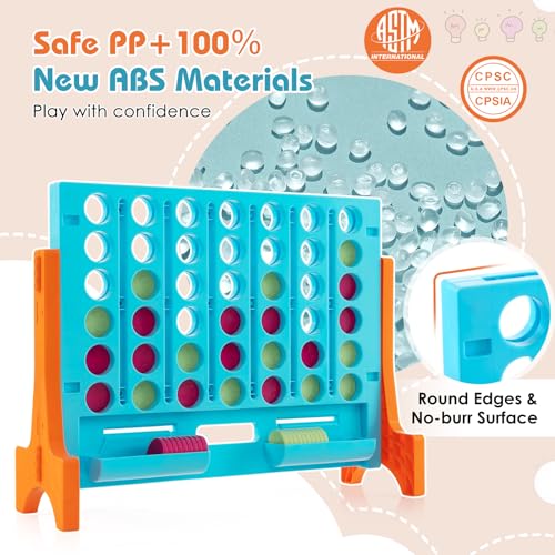 COSTWAY Giant 4-in-a-Row Game with Storage Carry Bag, Jumbo 4-to-Score Game with Chesses, Quick Release Slider for Kids Adults, Indoor Outdoor Backyard, Free-Standing/Wall-mounting (Red&Orange) - color: Blue&orange