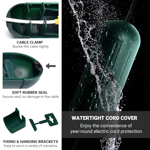 (3-Pack) Outdoor Extension Cord Protective Cover Set for AWG12/14/16 Cords | Water-Resistant Holder for Holiday String Lights, Plugs and Wires | Capsule Shaped Protector with Large Compartment (Green) - color: Green (3-Pack), size: Large (Standard)