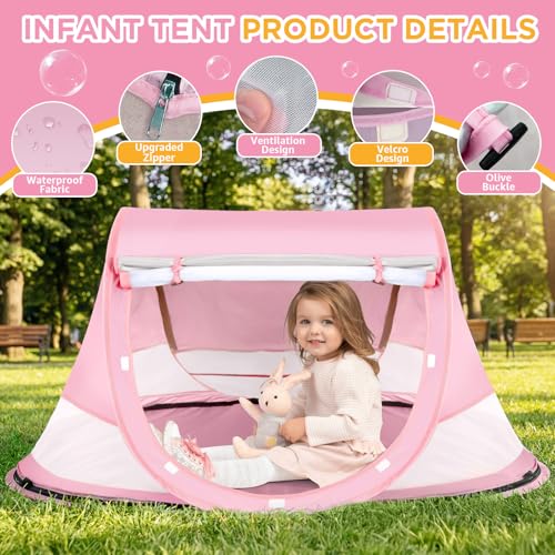 Baby Beach Tent, Pop Up Beach Tent Sun Shade for Beach, UPF 50+ UV Protection Sun Shelters for Infants with Carry Bag for Outdoor Travel, Camping(Pink) - color: Pink