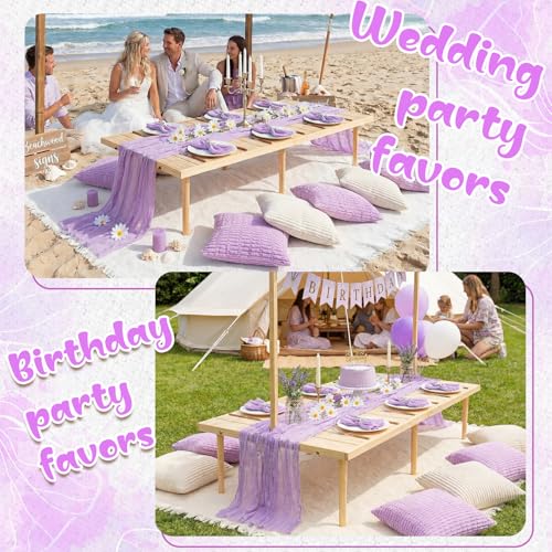 Beeveer 91 x 71 Extra Large Outdoor Boho Picnic Blanket with Purple Table Runner, 6 Throw Pillow Covers 6 Napkins Woven Cotton Yarn Oversize Beach Blanket Washable Picnic Camp Wedding - color: Purple