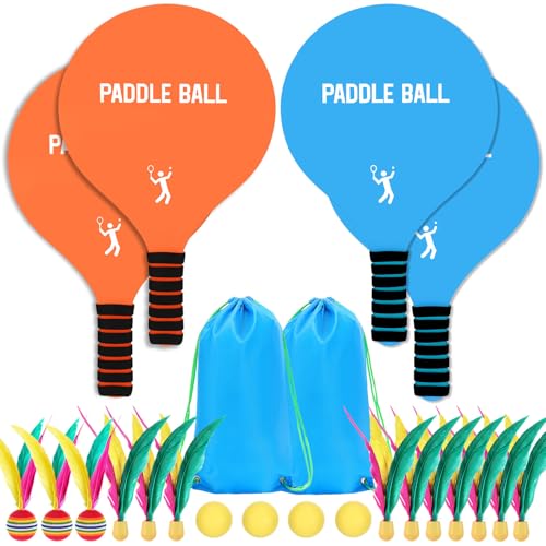 2 Sets Beach Games Toy Paddle Ball Set - Funny Paddleball Rackets Game, Outdoor Sports Toys for Kids Adults Family Games Yard Lawn Party Supplies, Blue Orange - color: Blue, Orange, size: Large