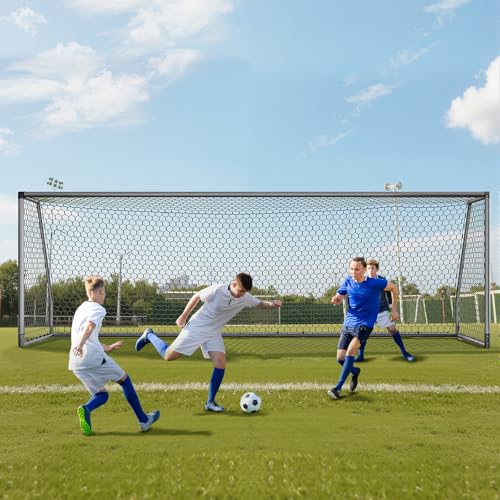 MOPHOTO Soccer Goal, 6X4/8x6/10x6.5/12x6/16x7/18.5x6.5/21x7/24x8ft Soccer Goals for Backyard, Full Size Soccer Goal for Teens & Adults Training - size: 21x7FT, style: Alu-Grey