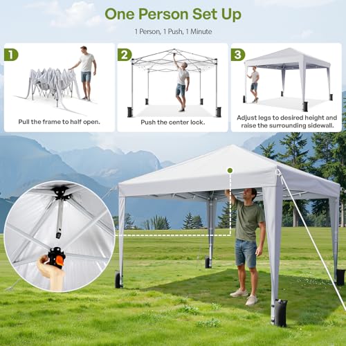 10x10 Pop Up Canopy with Sidewalls, Instant Portable Canopy Tent with Carry Bag for Commercial Events, Camping, Parties - White - color: White